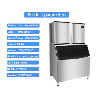 شراء 1000KG / 24H آلة مكعبات الثلج التجارية 3000W 1 طن لقهوة بار / مطعم / فنادق online manufacture